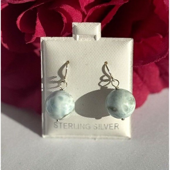 Sterling Silver Larimar Beaded Earrings 12 mm - Picture 6 of 8